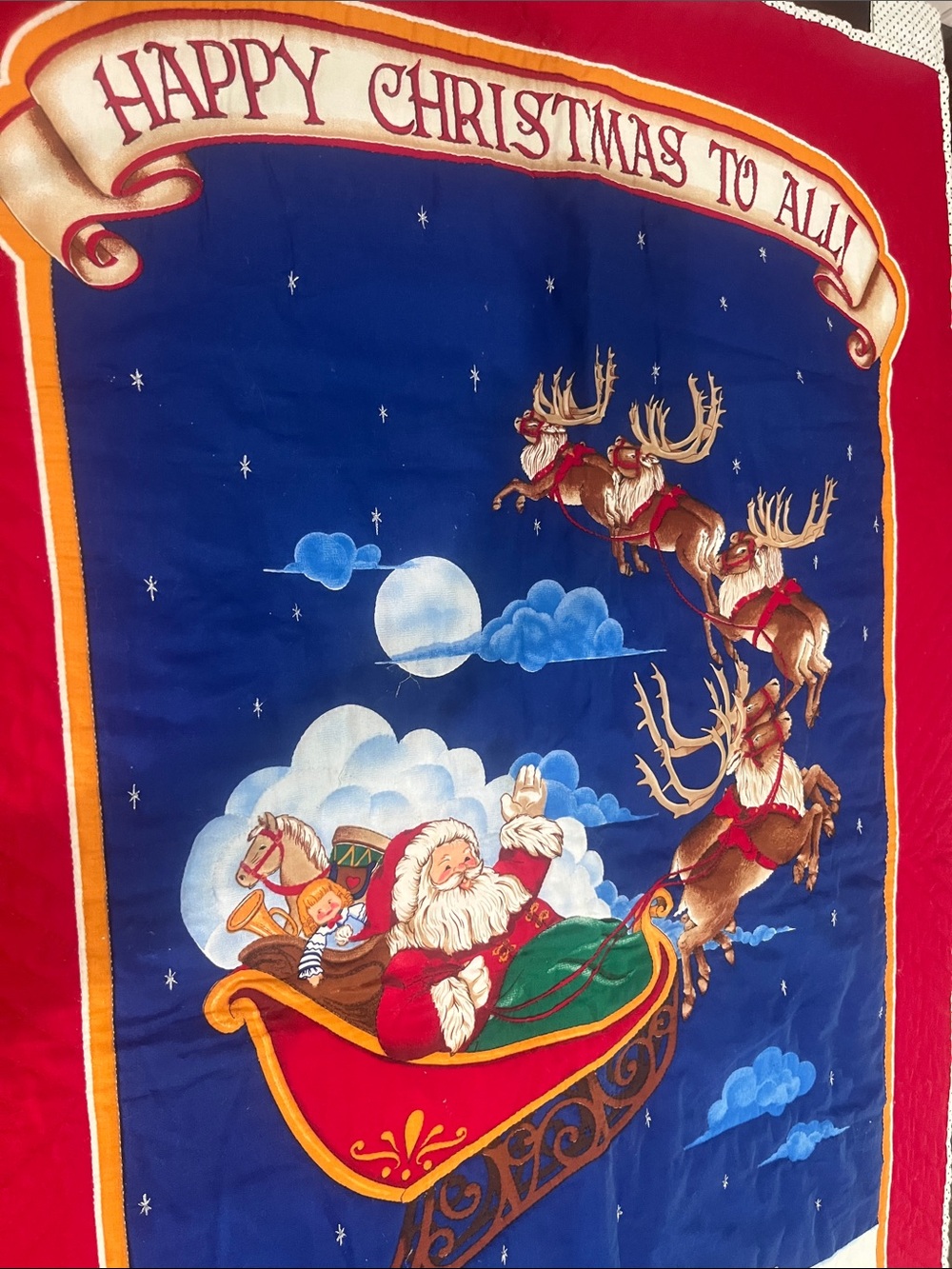 Homemade Quilt Wall Hanging 1991 Christmas 90s Vintage Holiday Santa Sleigh Wall - Picture 11 of 16